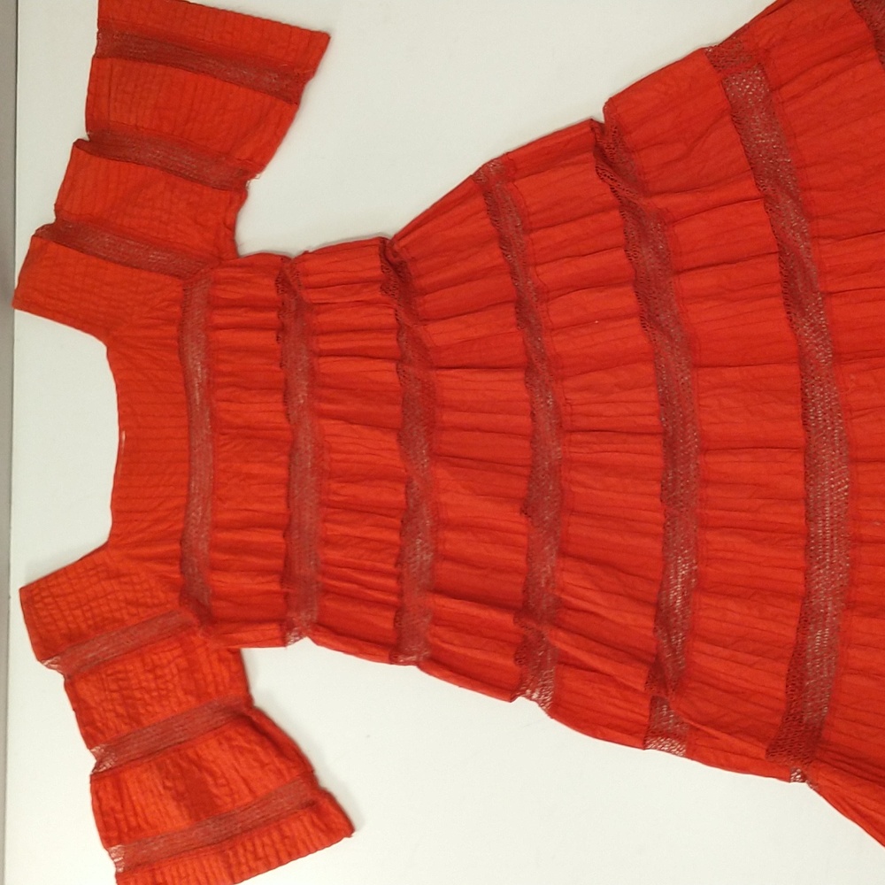 Red Mexican Wedding Dress Delicate Cotton Crochet 59" Long Traditional Fem Maxi - Picture 14 of 14